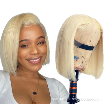 13x4/4x4 Cheap Lace Closure 613 Honey Blonde Bob Wig,Short Transparent Lace Human Hair Wig,T-Part Human Hair Lace Frontal Wig